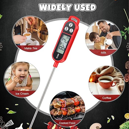 Copkim 12 Pcs Meat Food Thermometer Food with Probe Water Liquid Instant Read Digital Thermometer Kitchen Cooking Supplies for Cooking BBQ Milk Yogurt (Red)