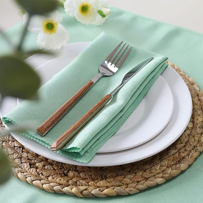 Cloth Napkins Set of 12, Polyester Easter Kitchen Cloth Napkins Washable Green Durable Reusable Table Napkins for Weddings Thanksgiving Holiday Dinner Decoration(Green)