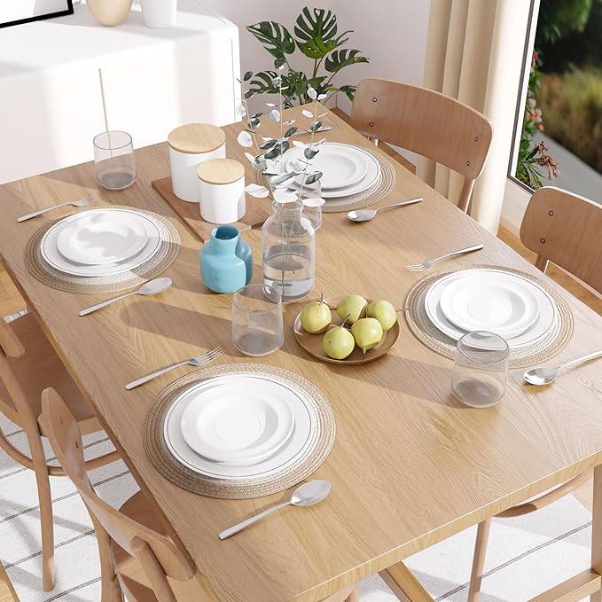 Encasa XO Dining Placemats Set of 4 | Cotton Round Table Mat - 13 in Diameter | Off White & Beige | Handmade Rib Style Chargers for Dinner Plates
