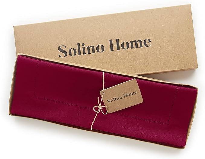 Solino Home Red Placemats Set of 4 - Cotton Linen Hemstitch Placemats 14 x 19 Inch for Mothers Day, Memorial Day