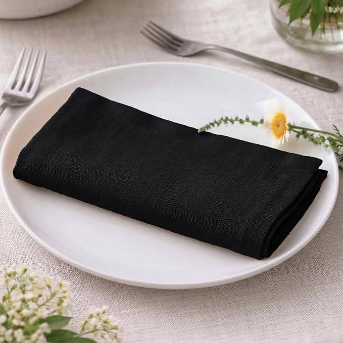 Ramanta Home Black Cotton Dinner Napkins Set of 12, 18x18 Inch 100% Cotton Cloth Napkins, Reusable Fabric Table Napkins for Everyday Dining, Parties, Weddings, Spring & Easter Table Décor Washable