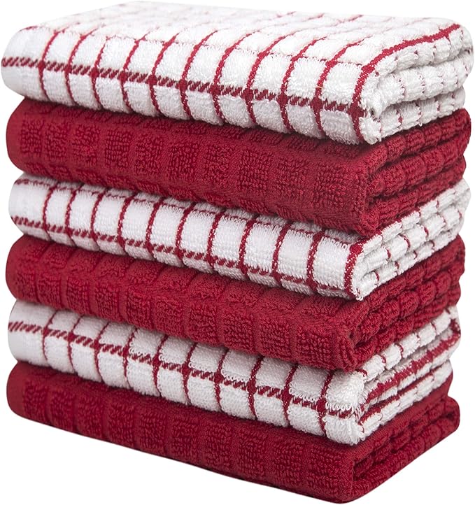 Bumble Kitchen Towels (6 Pack) | 16" x 28" | 100% Cotton Dish Towels for Kitchen | 380 GSM | Soft, Highly Absorbent & Durable Dish Towels with Hanging Loop | Red