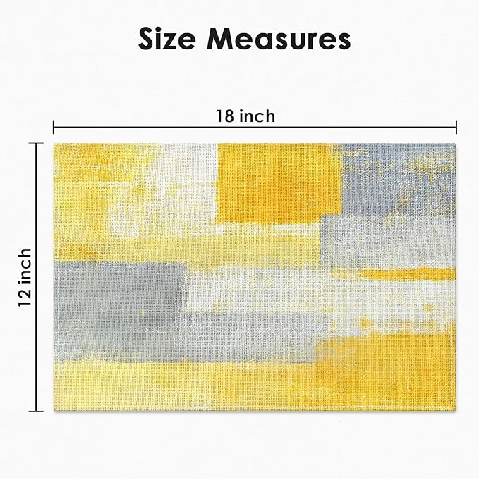 Emvency Farmhouse Placemats Set of 4, 12x18 Inch Modern Grey White and Yellow Art Painting Table Mats for Outdoor Home Party Kitchen Dining Decoration