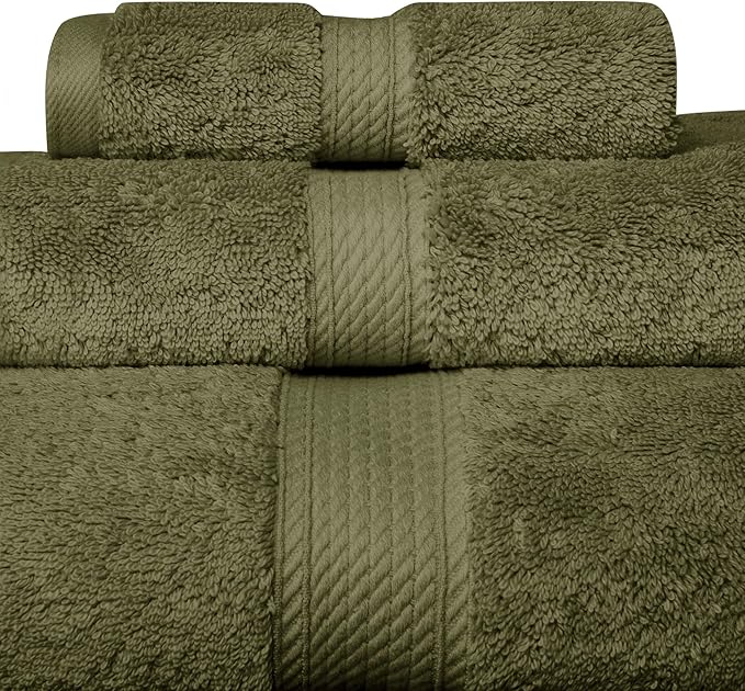 SUPERIOR Egyptian Cotton Pile 3 Piece Towel Set, Includes 1 Bath, 1 Hand, 1 Face Towel/Washcloth, Ultra Soft Luxury Towels, Thick Plush Essentials, Guest Bath, Spa, Hotel Bathroom, Forest Green