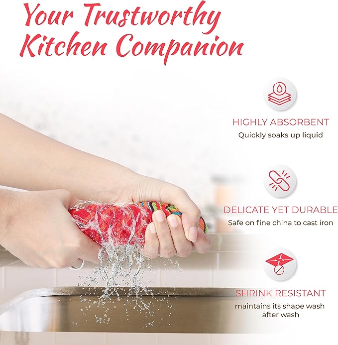THREAD SPREAD Kitchen Dish Towels, 100% Cotton Salsa Towels, Set of 24 (16x28 Inches), Multi Purpose Cooking Drying Restaurant Bar Cleaning Cloth Napkin, Highly Absorbent, Lint Free (Red & Orange)