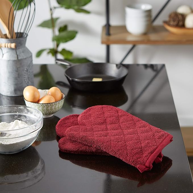 DII Basic Terry Collection 100% Cotton Quilted, Oven Mitt, Wine, 2 Piece
