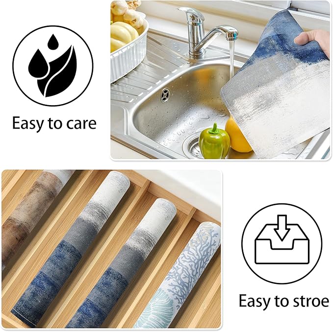 Blue and Gray Placemats Washable, Linen Rectangular Place Mats Set of 4, Dining Table Decor for Living Room, Kitchen, Farmhouse and Outdoor (White Gray, 12x18 Inch)