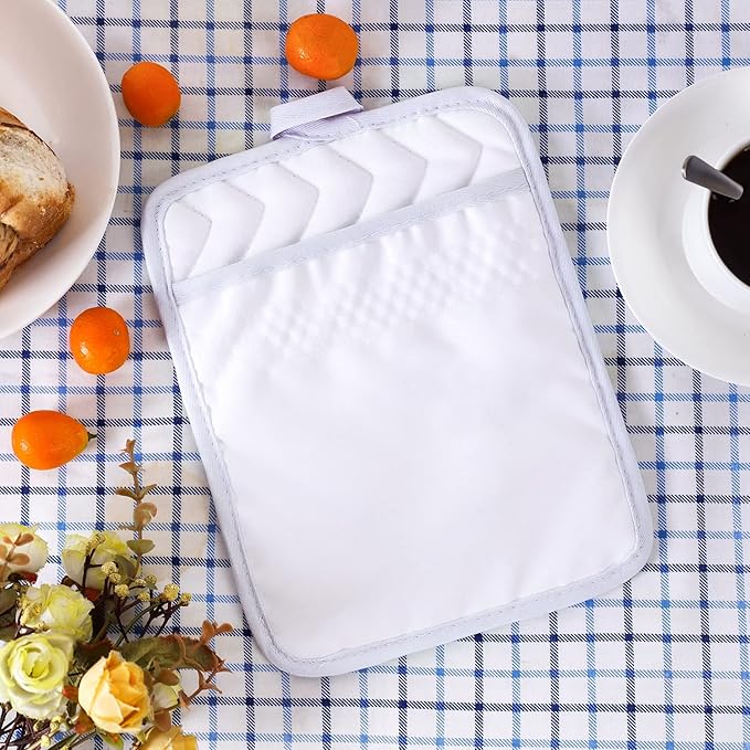 Anyi Pot Holders and Oven Mitts 7" X 9" Heat Resistant Pocket Pot Holder Set Feature of Non Slip Kitchen Hot Pad Oven Mitts, 3-Pack (White)