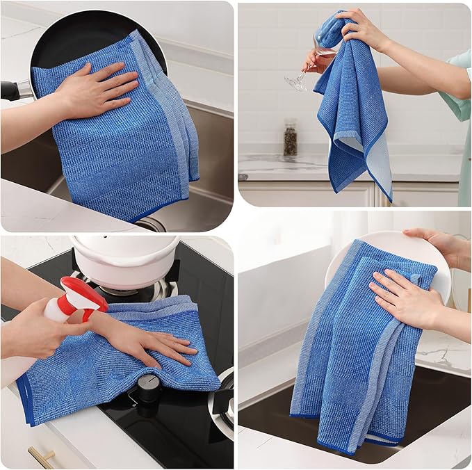 Mordimy Premium Kitchen Towels 6 Pack (18 x 28 Inches, Blueberry), Large Cotton Kitchen Hand Towel, Flat & Terry Dish Towels for Drying Dishes, Super Absorbent Tea Dishtowels Set with Hanging Loop