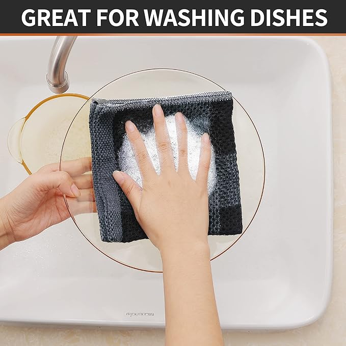 Homaxy 100% Cotton Waffle Weave Check Plaid Dish Cloths, 12 x 12 Inches, Super Soft and Absorbent Dish Towels Quick Drying Dish Rags, 6-Pack, Black & Grey