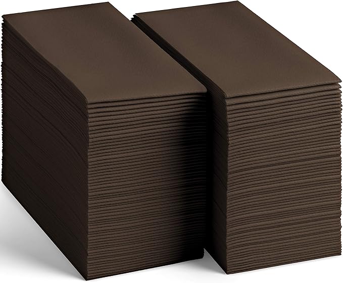 100 Linen-Feel Colored Paper Napkins - Decorative Cloth-Like Brown Dinner Napkins - Soft And Absorbent. For Kitchen, Party, Wedding, Bathroom Or Any Occasion. (Pack of 100)