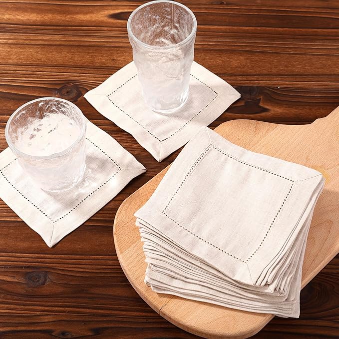 25pcs Linen Cocktail Napkins, 15x15cm/6x6in Reusable Square Cocktail Napkins Suitable for Wedding Birthday Baby Shower Party Home Bar Supplies (Linen Color)