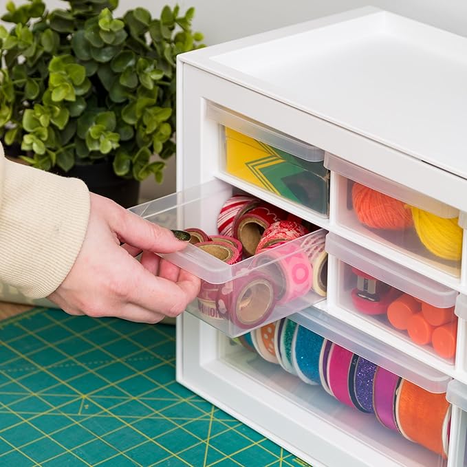 IRIS USA Small Plastic Storage Drawers, Made in USA, 10-Drawer Organizer (2 Pack), Stackable Teacher Toolbox for Crafts, Beads, Screws, Building Bricks, Drink Mix & Water Flavor Packets – White
