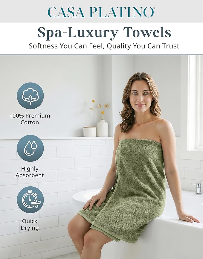 24-Piece Luxury Bathroom Towel Sets – 100% Cotton Bath Towel, 2 Bath Sheets, 2 Gym Towel, 2 Bath, 4 Fingertip, 6 Hand, 8 Washcloths, Highly Absorbent, Ideal for Spa, Hotel & Everyday Use – Oil Green