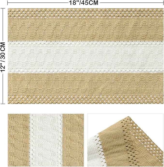 Artoid Mode Burlap Brown Farmhouse Rustic Placemats Set of 4,12x18 Inch Seasonal Hollow Table Mats Party Kitchen Dining Decoration