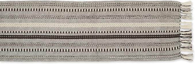 DII Farmhouse Braided Stripe Table Runner Collection, 15x108 (15x113, Fringe Included), Dark Brown