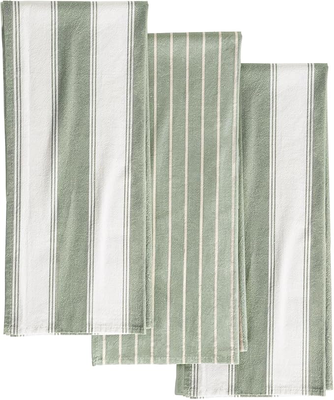Miss Adola Neutral Flour Sack Kitchen Towels - 3 Pack 18"x 26" Cotton Farmhouse Fast Drying Decorative Hand Tea Towel Dishcloth with Hanging Loop for Home Decor Housewarming Gift, Sage Green