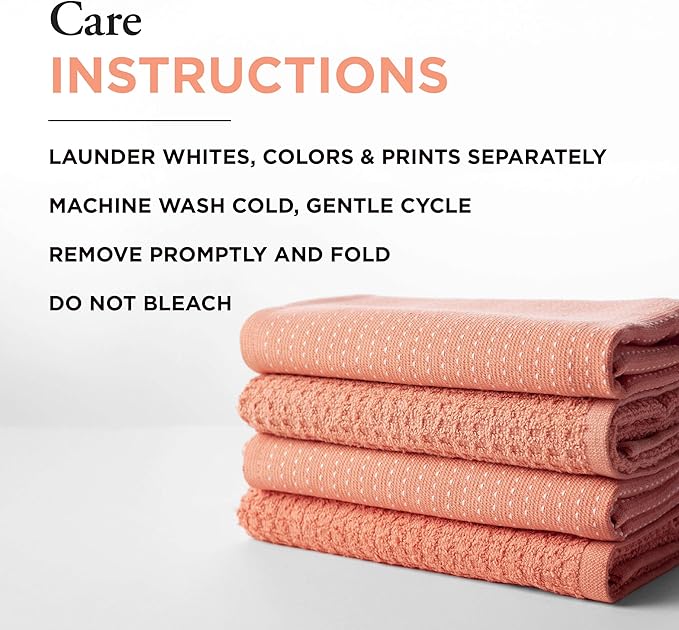 Thyme and Sage 100% Cotton Premium Turkish Kitchen Hand Towel Set, 16"x26", Ultra Absorbent, 350 GSM, Salmon, Pack of 4