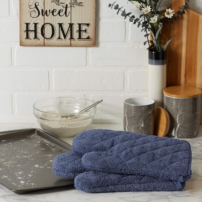 DII Basic Terry Collection 100% Cotton Quilted, Oven Mitt, French Blue, 2 Piece