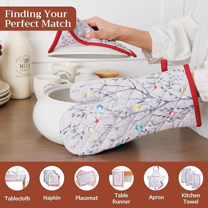 Maison d' Hermine Pot Holders Set 100% Cotton Heat Resistant Potholders 8" x 8" Hot Pads with Loop for Thanksgiving Christmas Decorations BBQ Baking Handling Hot Pans (Pack of 2, Fairy Christmas)