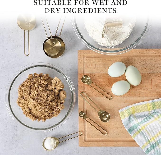 Martha Stewart Richburn 4-Piece Gold Stainless Steel Measuring Spoons Set – Durable and Stylish Kitchen Measuring Tools for Precise Baking and Cooking