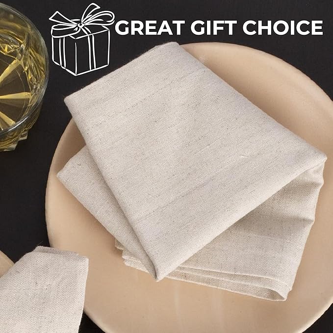Linen Flax Cotton Cloth Dinner Napkins Set of 12 – 18x18 Natural Hemstitched Reusable Fabric Napkins for Weddings, Parties, Dinners & Table Décor – Elegant & Durable HOMIDATE