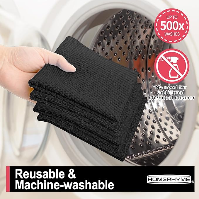 Microfiber Cleaning Cloth, 12 Pack Black Cleaning Rags,12" X 11" Lint Free Dish Towels Wash Cloths, Reusable Microfiber Towels for Home and Kitchen Bathroom Apartment Cleaning Supplies