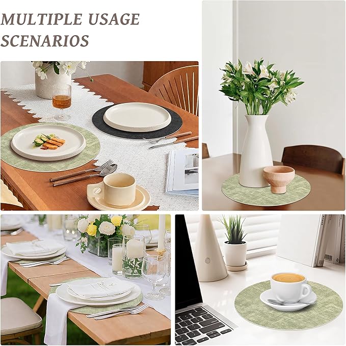 13" Round Placemats Set of 4, NCUE Dual-Sided Faux Leather Heat Resistant Table Mats, Waterproof Oilproof Washable Protective Table Placemats with Coaster, Wipeable Vinyl for Indoor & Outdoor Use