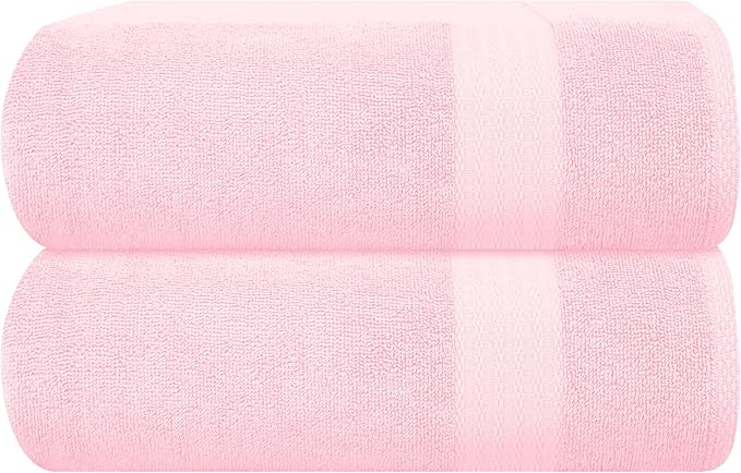 GLAMBURG Premium Cotton Oversized 2 Pack Bath Sheet 35x70-100% Pure Cotton - Ideal for Everyday use - Ultra Soft & Highly Absorbent - Machine Washable - Pink