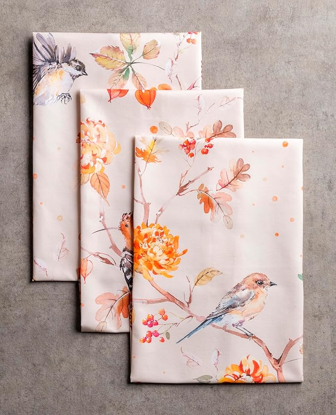 Maison d' Hermine Kitchen Towels Set of 3 100% Cotton 20" x 27.5" Reusable Cloth Tea Dish Towels Absorbent with Hanging Loop for Kitchen Dining Thanksgiving Christmas Decorations (Kelim - Prairie)