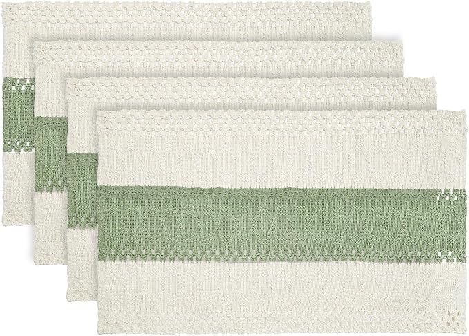 Artoid Mode Light Green Farmhouse Rustic Placemats Set of 4,12x18 Inch Seasonal Holiday Hollow Table Mats Party Kitchen Dining Decoration