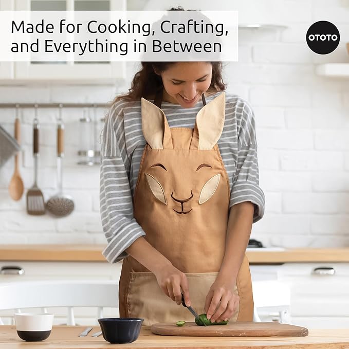 OTOTO Aproo Kitchen Set – Oven Mitts and Chef Apron with Pockets, Cute Cooking Accessories, Funny Kitchen Gift, Kangaroo (Brown Aproo Set)