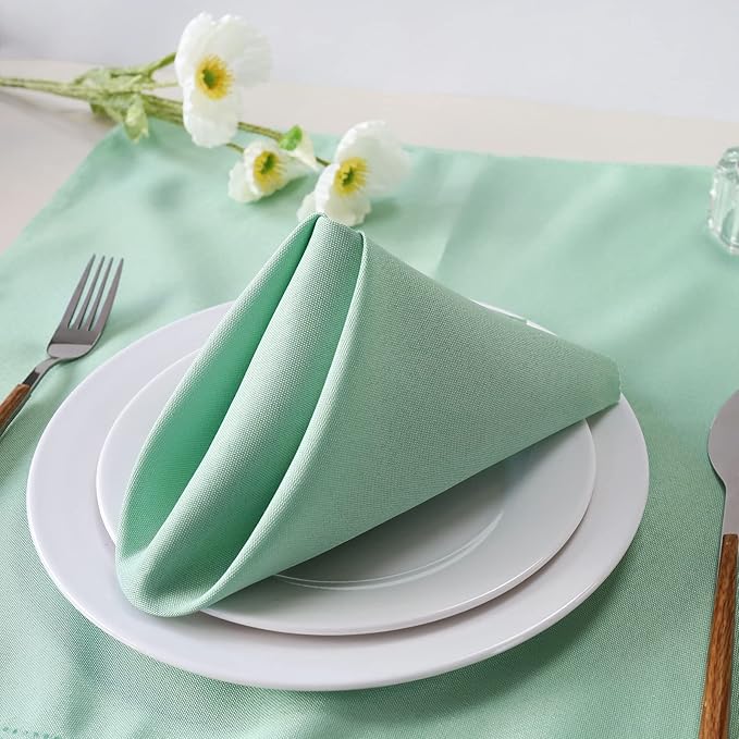 Cloth Napkins Set of 12, Polyester Easter Kitchen Cloth Napkins Washable Green Durable Reusable Table Napkins for Weddings Thanksgiving Holiday Dinner Decoration(Green)