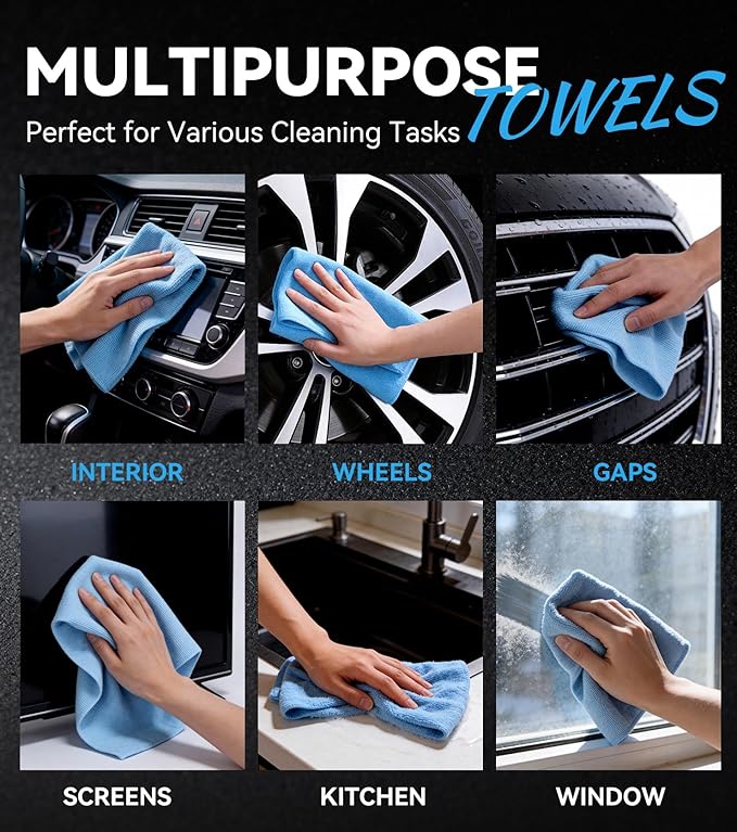 10-Pack (16"x16") 420GSM Premium Edgeless Microfiber Towels for Cars, Ultra-Soft Absorbent, Scratch-Free, Lint-Free, Professional Detailing Cloth for Home Cleaning, Trucks and More, Sky Blue
