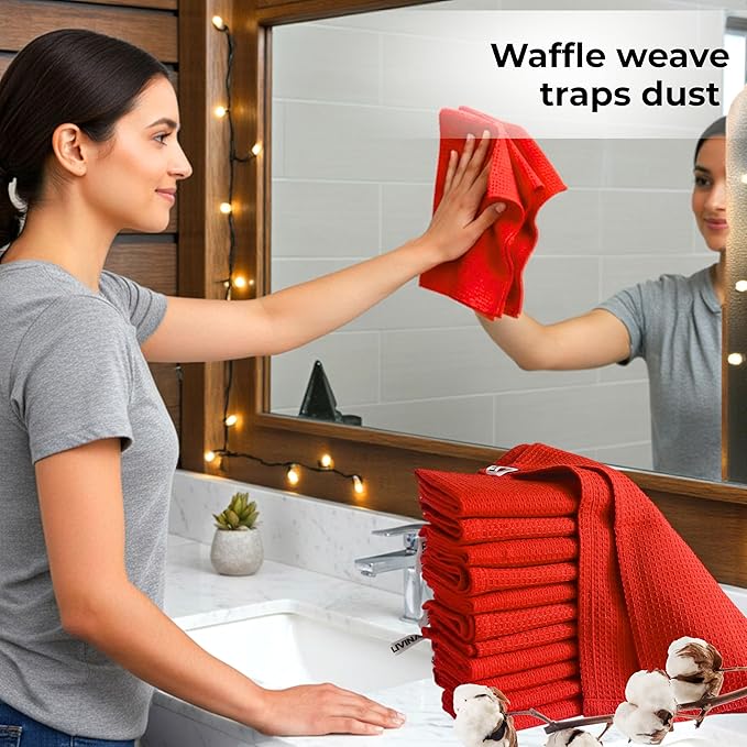 Red Cotton Cleaning Rags for Housekeeping - Trapos Paños De Limpieza Reutilizables - Kitchen Bar Shop Towel Dish Mop Wash Cloth for House Dust - Reusable Washable Absorbent - 13"x13" 12 Pack
