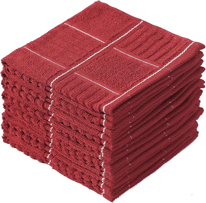 Glynniss Kitchen Dish Cloths for Washing Dishes, Cotton Dish Rags for Drying Cleaning, Pack of 8 Dishcloths (red, 12x12 inches)