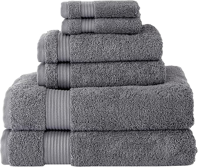 Classic Turkish Towels CTT - Luxury 6 Piece Towel Set, 100% Turkish Cotton, Quick Drying, Highly Absorbent & Comfy, Includes 2 Bath Towels, 2 Hand Towels & 2 Washcloths | (Grey)