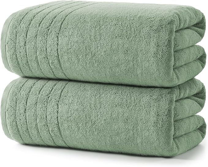 REDKISS 2 Pack 100% Cotton Thick Extra Large Bath Towels 35 X 70 Inches, Quick Dry, Ultra Soft & Highly Absorbent Green Bathroom Towel Sets for Bathroom, Gym, Spa, Pool & Hotel