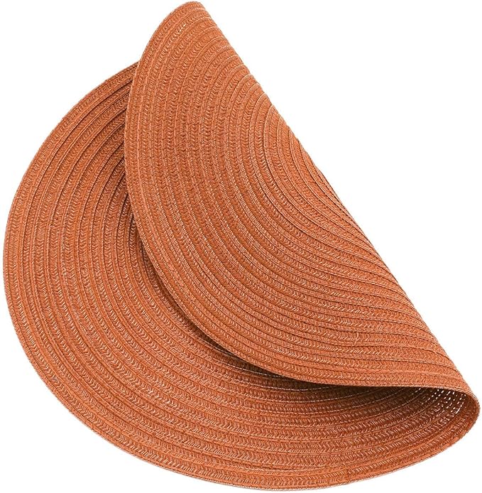 SHACOS Round Placemats Set of 8 Washable 15 inch Round Placemat Cotton Polyester Woven Braided Table Place Mats for Dining Table Wedding Party Decor, Dark Orange