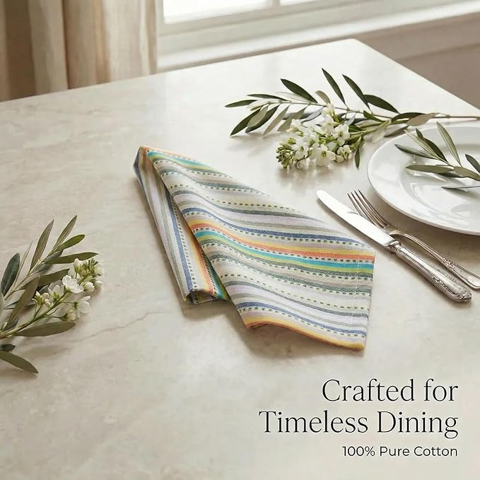 Urban Villa Cloth Napkins Set of 12 20x20 Inches 100% Cotton Napkins Cloth Washable Durable Reusable Absorbent Table Dinner Napkins Cloth for Hotel Lunch Restaurant Weddings Parties – Beige Stripes