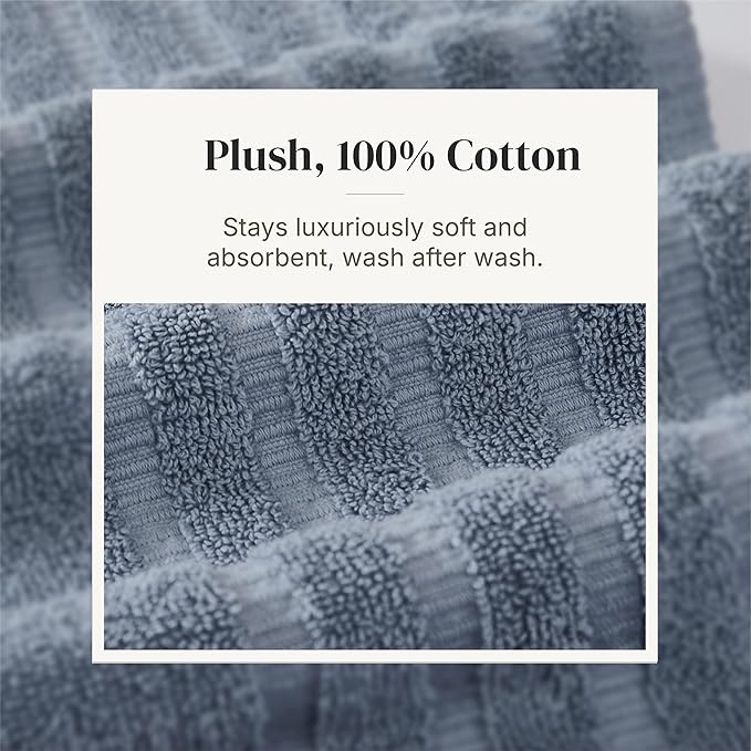 Modern Threads Classic Diamond 6-Piece 100% Cotton Towel Set – Yarn Dyed Jacquard – Includes 2 Bath Towels, 2 Hand Towels, 2 Washcloths – Absorbent, Quick Dry, Soft & Durable – Blue