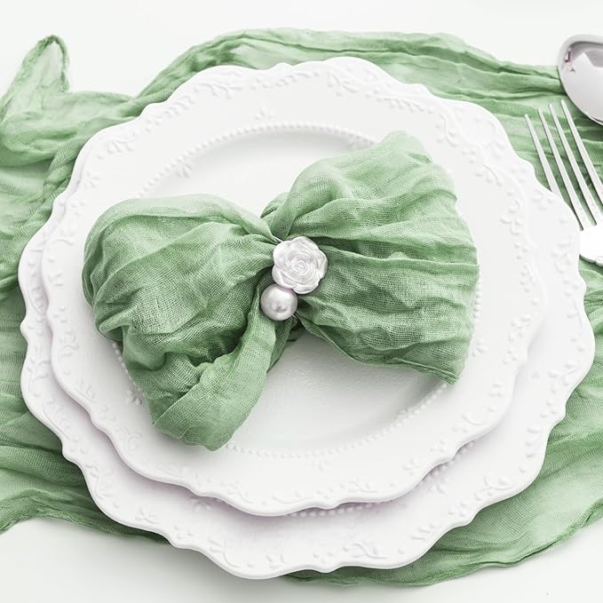 60 Pack Sage Green Cheesecloth Napkins Washable 21x21 Inches Sage Green Cloth Napkins Set of 60 Dinner Table Napkins for Wedding Bridal Baby Shower Rustic Boho Cotton Gauze Summer Party Table Decor