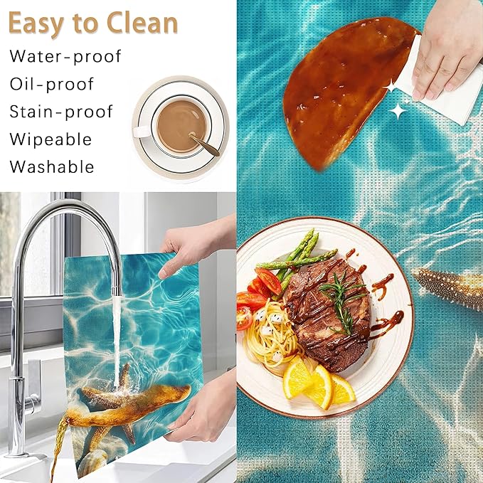 Placemats Set of 6,Starfish Shells Table Mats,Sea Beach Washable Linen Table Mats,Non-Slip Heat Resistant Placemats for Party Kitchen Dining Indoor Outdoor 12"x18"