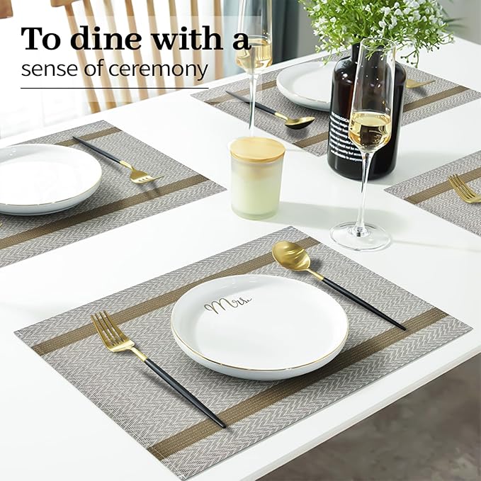 Beige Placemats Set of 4, 12x18 Inch Heat-Resistant Washable Easy to Clean Place Mats, Faux Linen Cloth Table Mats Suitable for Indoor/Outdoor Parties & Kitchen Decor (Beige)