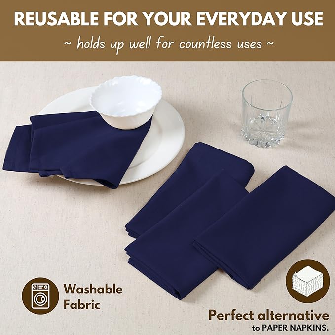 Native Fab Cloth Napkins Set of 4, 100% Cotton, 17" x 17", Washable & Reusable Fabric Linen, Table Decor for Dinner, Events, Parties, Weddings - Navy Blue