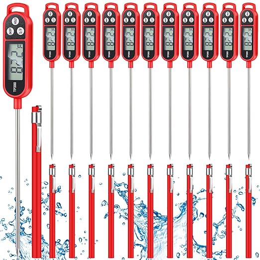 Copkim 12 Pcs Meat Food Thermometer Food with Probe Water Liquid Instant Read Digital Thermometer Kitchen Cooking Supplies for Cooking BBQ Milk Yogurt (Red)