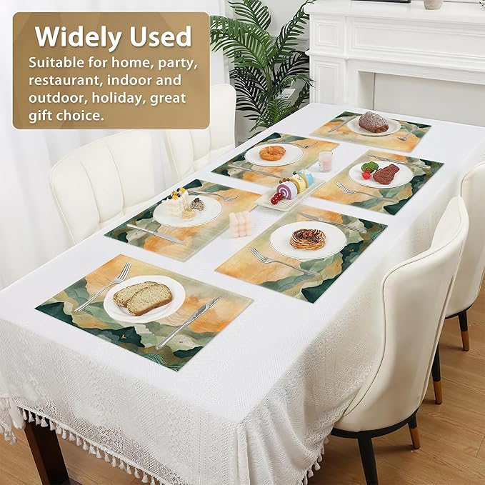 Mountains Landscape Sunset Placemats Set of 6,12x18 Inch Table Mats for Kitchen Table Washable Farmhouse Linen Table Mats Dining Decoration