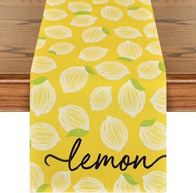 Artoid Mode Yellow Leaves Lemon 210 GSM Summer Table Runner, Seasonal Kitchen Dining Table Decoration for Home Party Decor 13x36 Inch