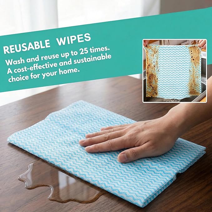 Disposable Dish Cloth and Cleaning Handi Wipes, 100ct, Multi-Use Rags for Kitchen, Bathroom and Windows, Blue