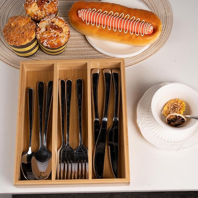 Fibogollo Silverware Organizer Bamboo Kitchen Drawer Organizer Kitchen Utensil Organizers, Flatware Organizer Tray for Flatware, Utensils(Natural)